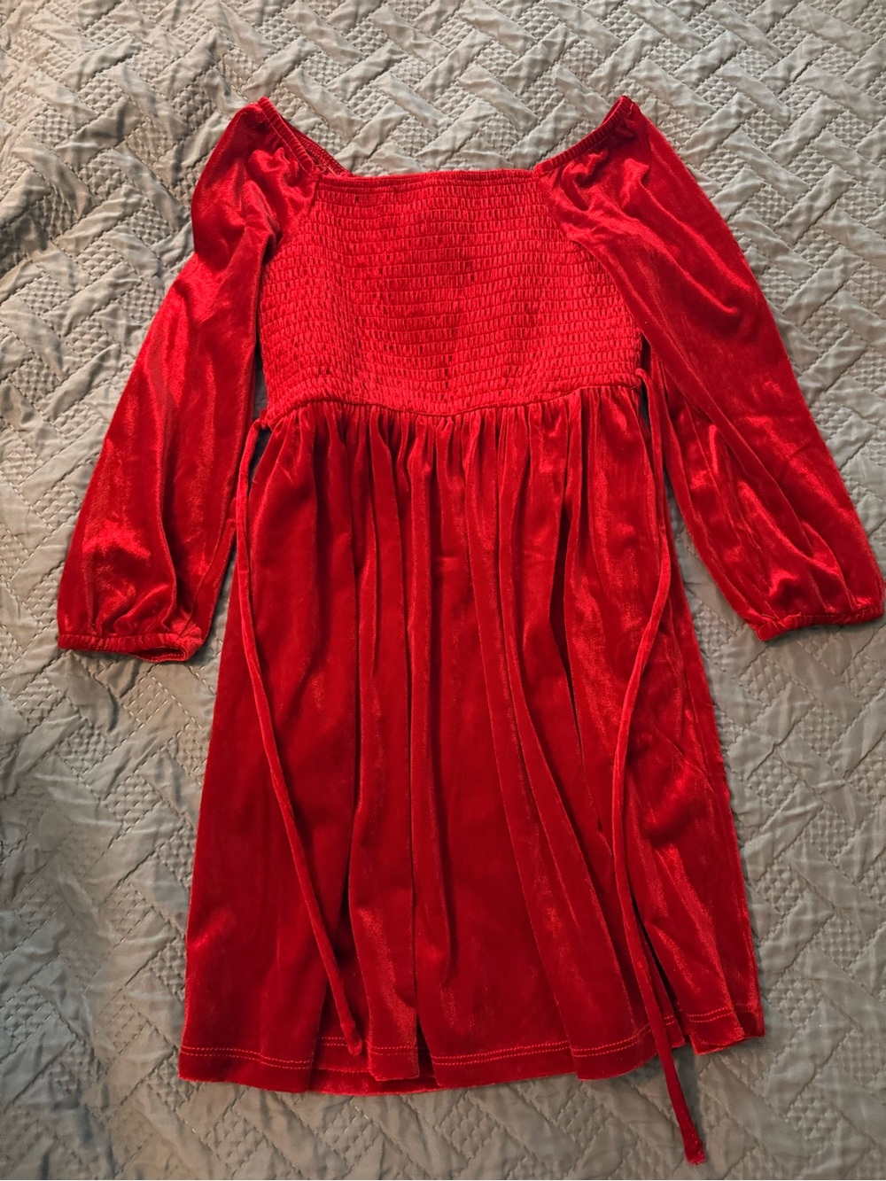 Xhilaration Red Velvet Smocked Bodice Long-Sleeve Dress